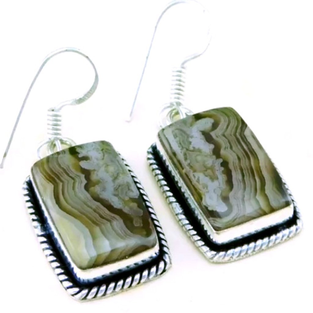 Genuine Crazy Lace Agate Earrings Sterling Sterling 1.5”